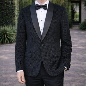 Gucci Elegant Black Diamonte Patterned Velvet Tuxedo Jacket Made In Italy